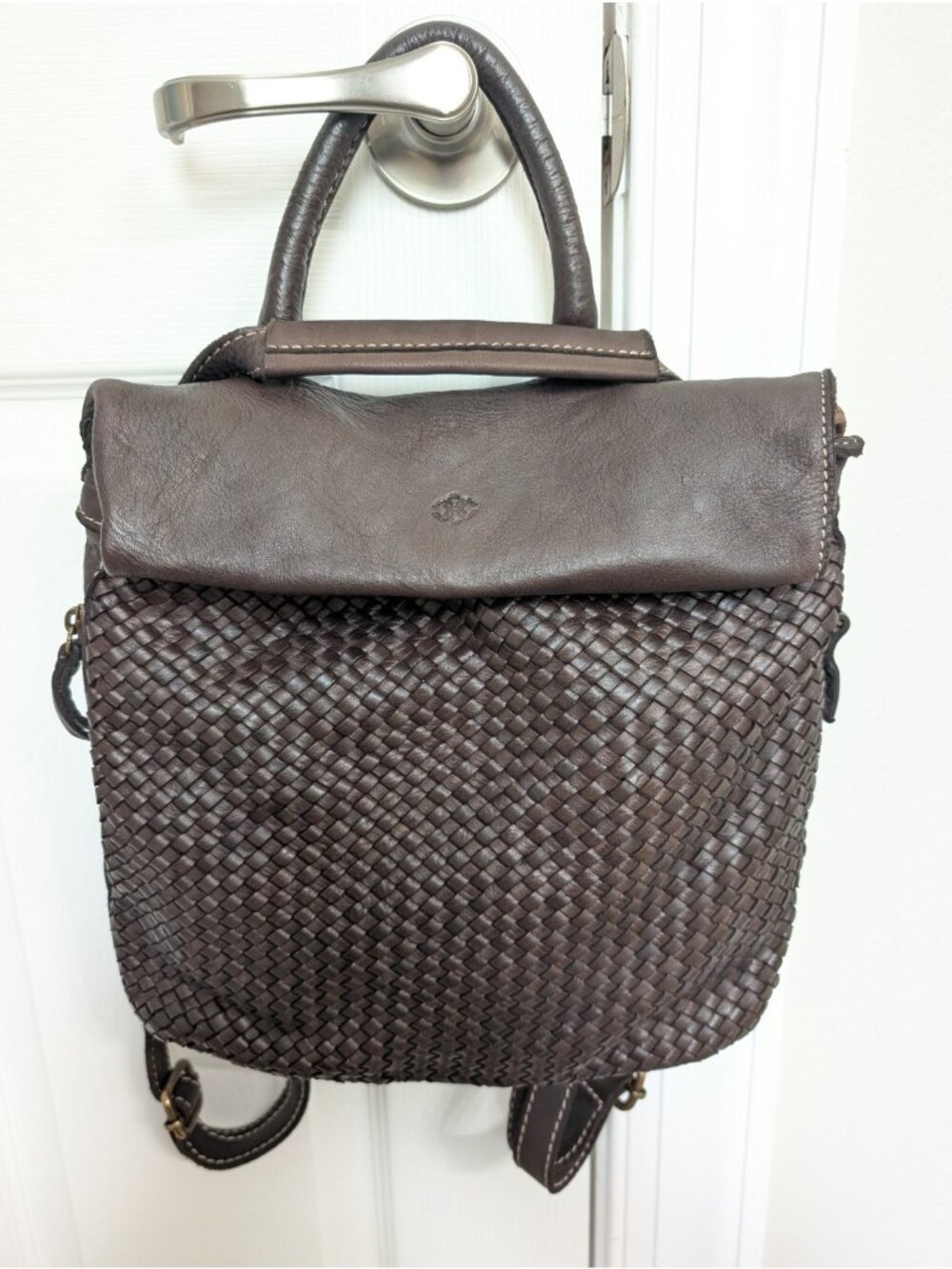 Vera Pelle Italy Brown Leather Bottega Style Mini Backpack Purse